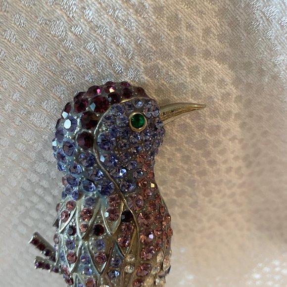 Silver Tone Crystal Bird on Branch Brooch - Picture 2 of 5